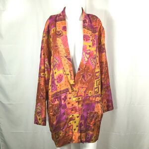 Restless Clothiers‎ jacket Womens Sz L Orange Floral Silk Lightweight Blazer